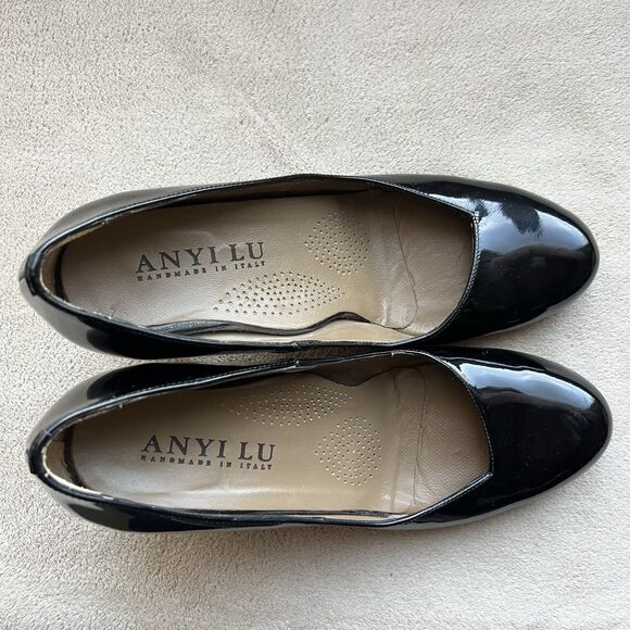 ANYI LU Emily Black Patent Leather Pump Heels EU 37.5 US 7.5 Classic Minimalist - Picture 9 of 16